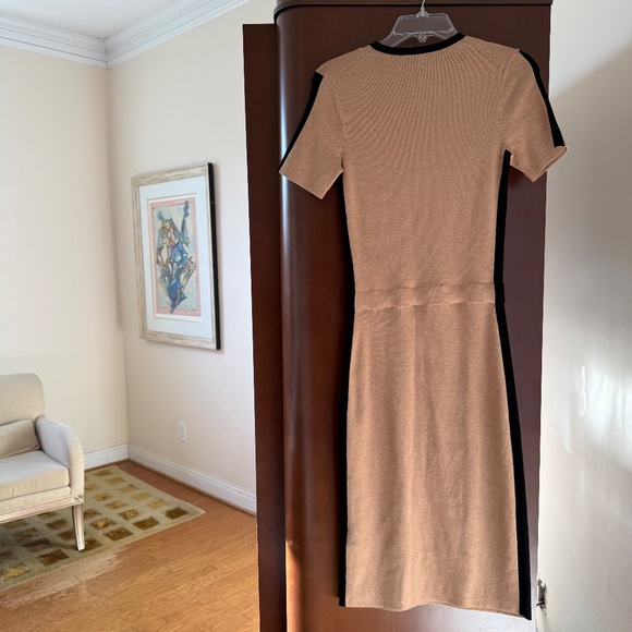 Reiss Rosie Short Sleeve Sweater Dress XS Camel/Black Striped Knit - Picture 2 of 15